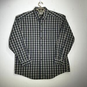 L.L.Bean‎ Shirt Mens Large Flannel Button Down Plaid Blue Pocket Cotton Large